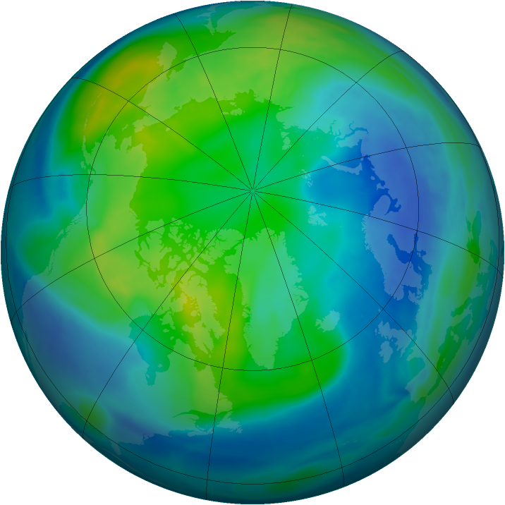 Arctic ozone map for 25 October 2007